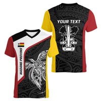 Personalised PNG Madang Province Women V-Neck T-Shirt Bird of Paradise Tattoo Flag Motif LT9 - Polynesian Pride