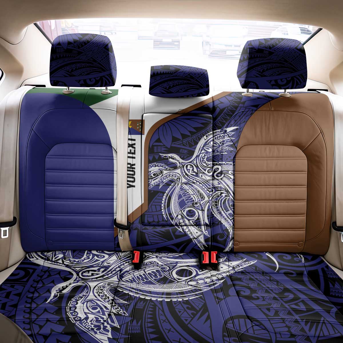 Personalised PNG Manus Province Back Car Seat Cover Bird of Paradise Tattoo Flag Motif LT9 - Polynesian Pride
