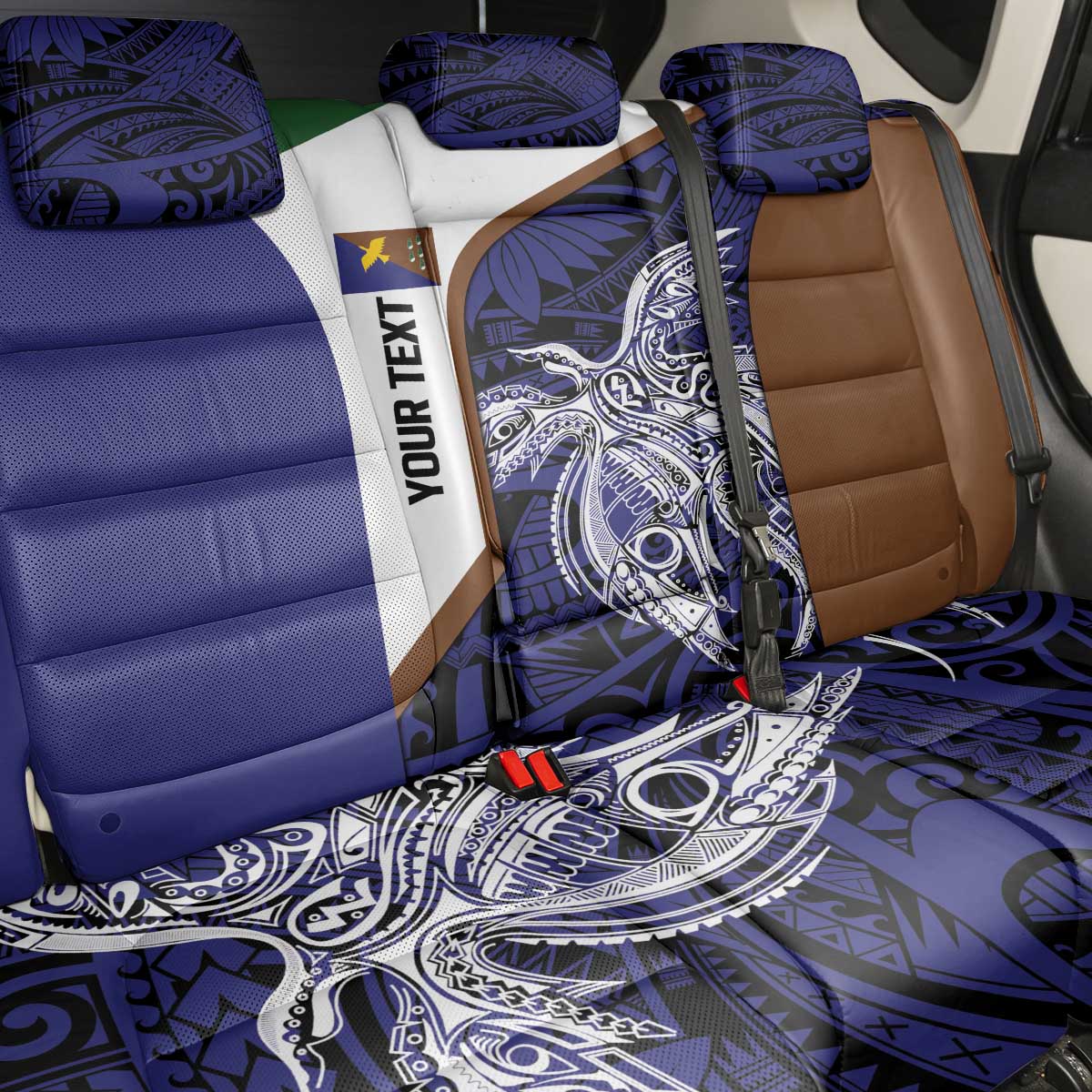 Personalised PNG Manus Province Back Car Seat Cover Bird of Paradise Tattoo Flag Motif LT9 - Polynesian Pride