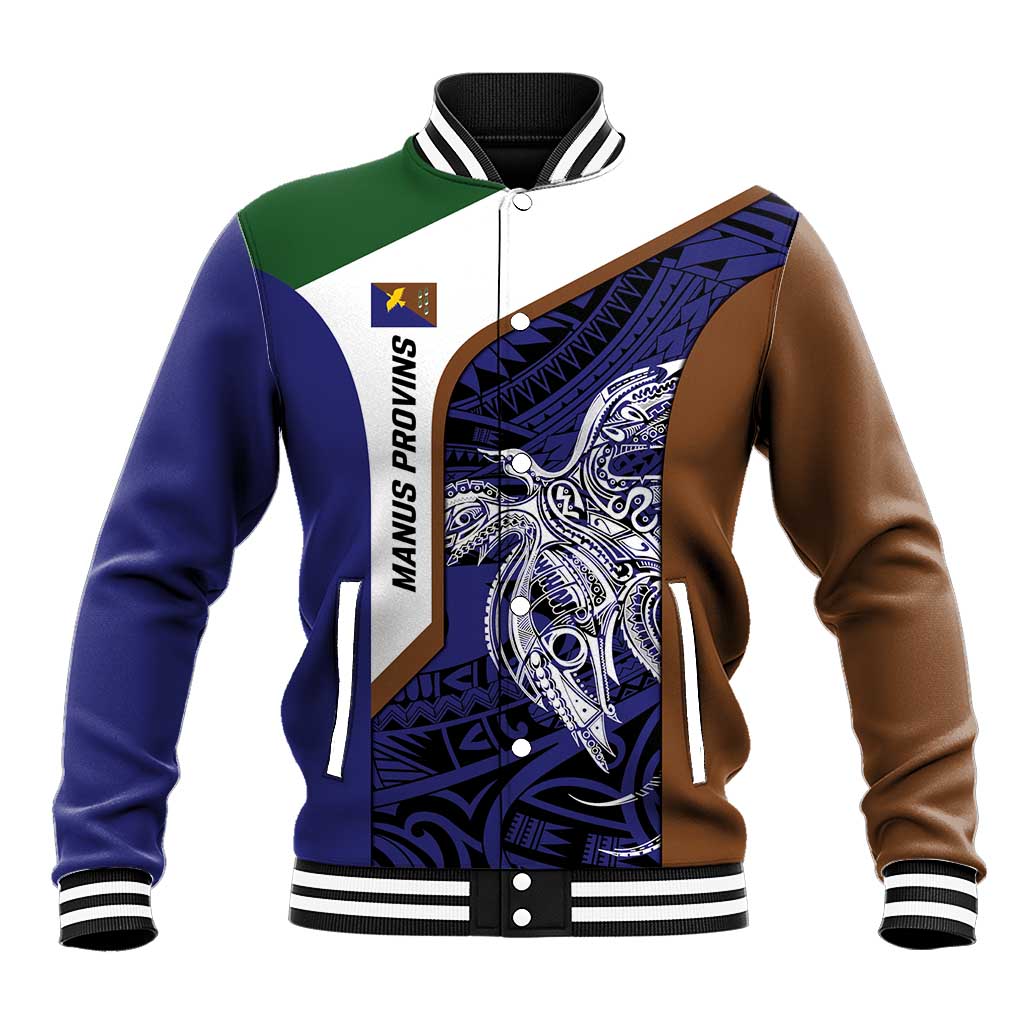 Personalised PNG Manus Province Baseball Jacket Bird of Paradise Tattoo Flag Motif LT9 Unisex Blue - Polynesian Pride