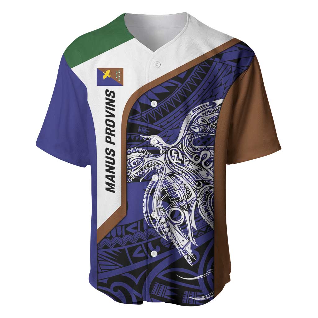 Personalised PNG Manus Province Baseball Jersey Bird of Paradise Tattoo Flag Motif LT9 Blue - Polynesian Pride