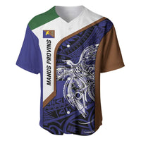 Personalised PNG Manus Province Baseball Jersey Bird of Paradise Tattoo Flag Motif LT9 Blue - Polynesian Pride