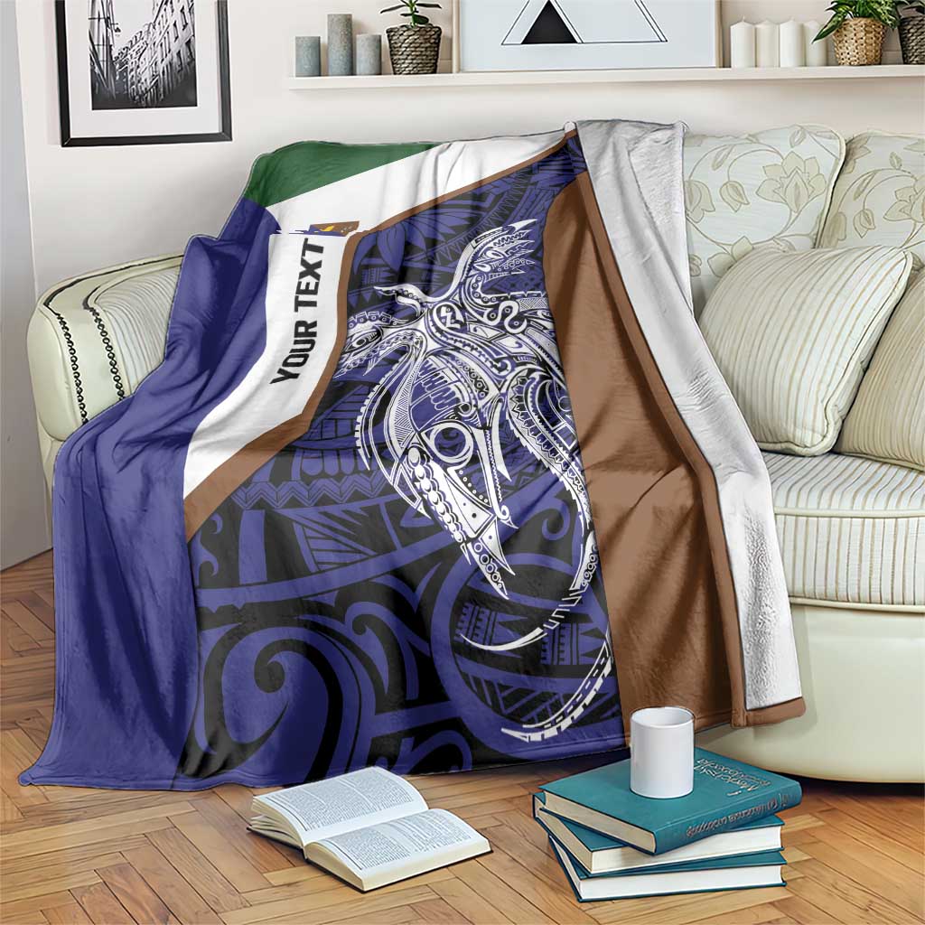 Personalised PNG Manus Province Blanket Bird of Paradise Tattoo Flag Motif LT9 Blue - Polynesian Pride