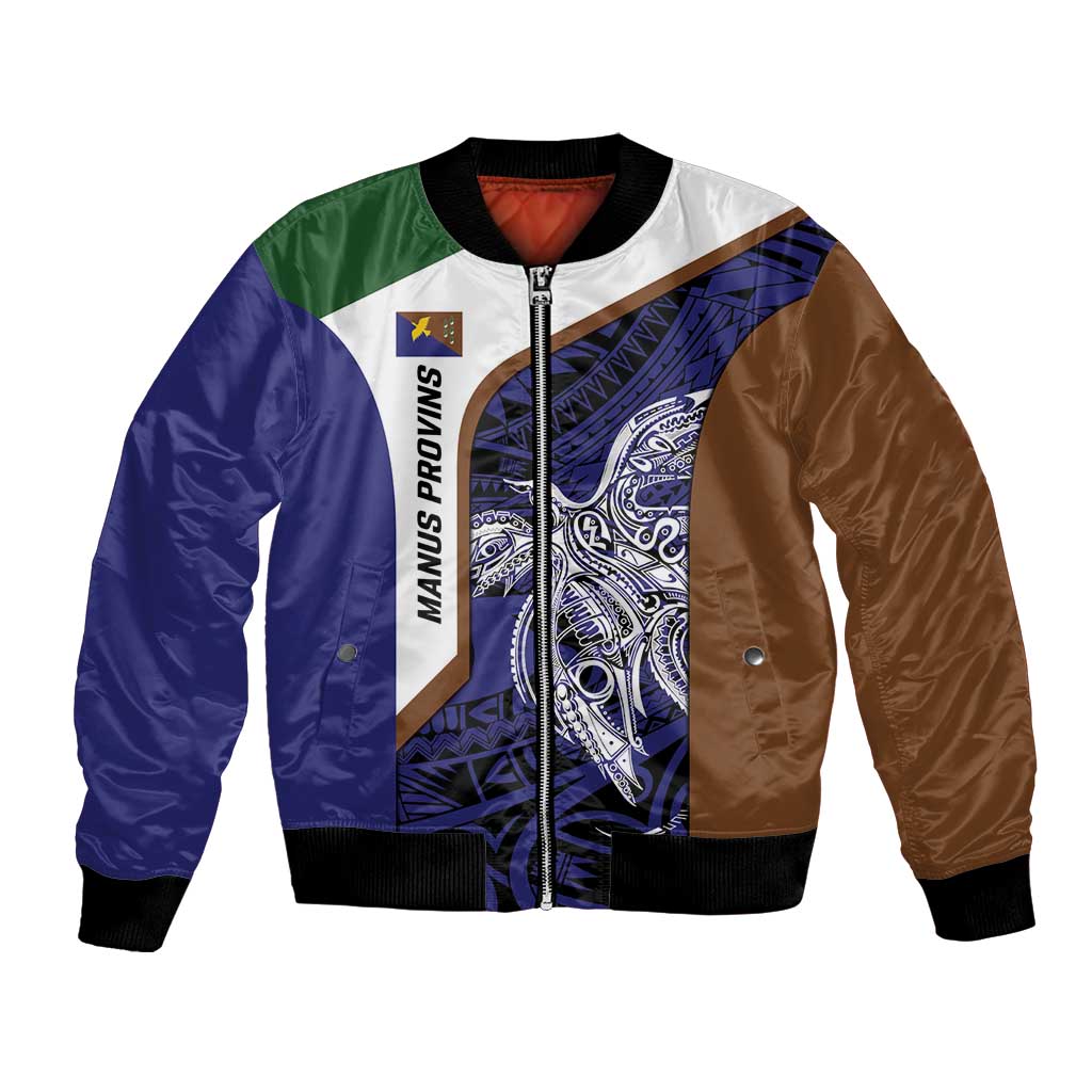 Personalised PNG Manus Province Bomber Jacket Bird of Paradise Tattoo Flag Motif LT9 Unisex Blue - Polynesian Pride