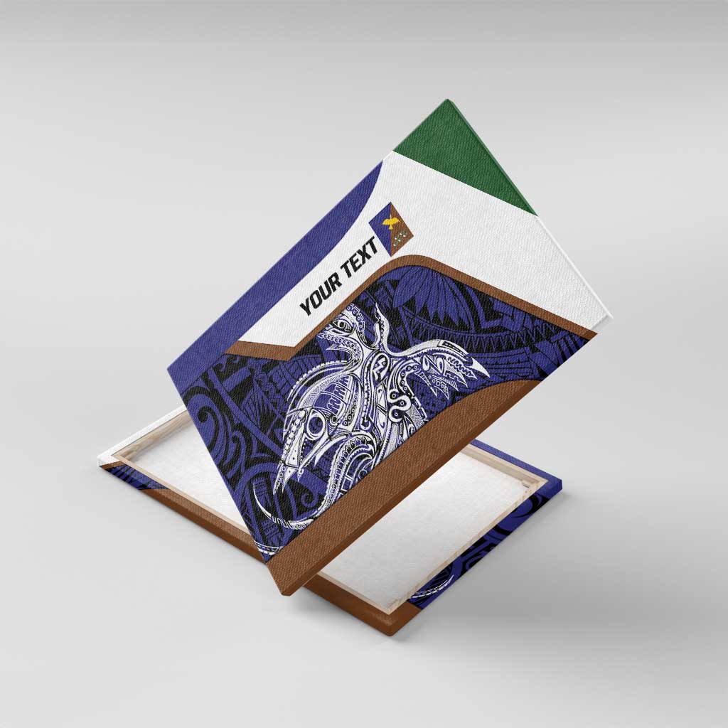 Personalised PNG Manus Province Canvas Wall Art Bird of Paradise Tattoo Flag Motif LT9 With Frame Blue - Polynesian Pride