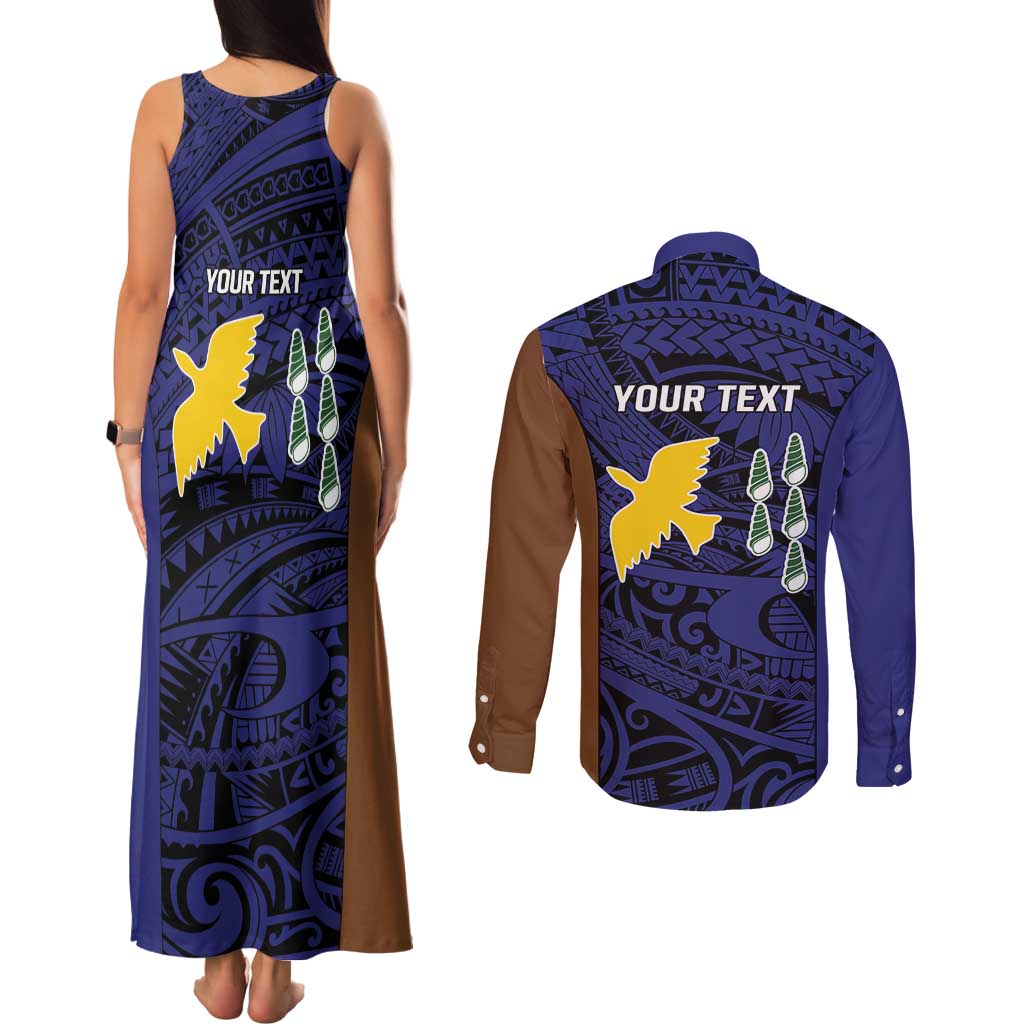 Personalised PNG Manus Province Couples Matching Tank Maxi Dress and Long Sleeve Button Shirt Bird of Paradise Tattoo Flag Motif LT9 - Polynesian Pride