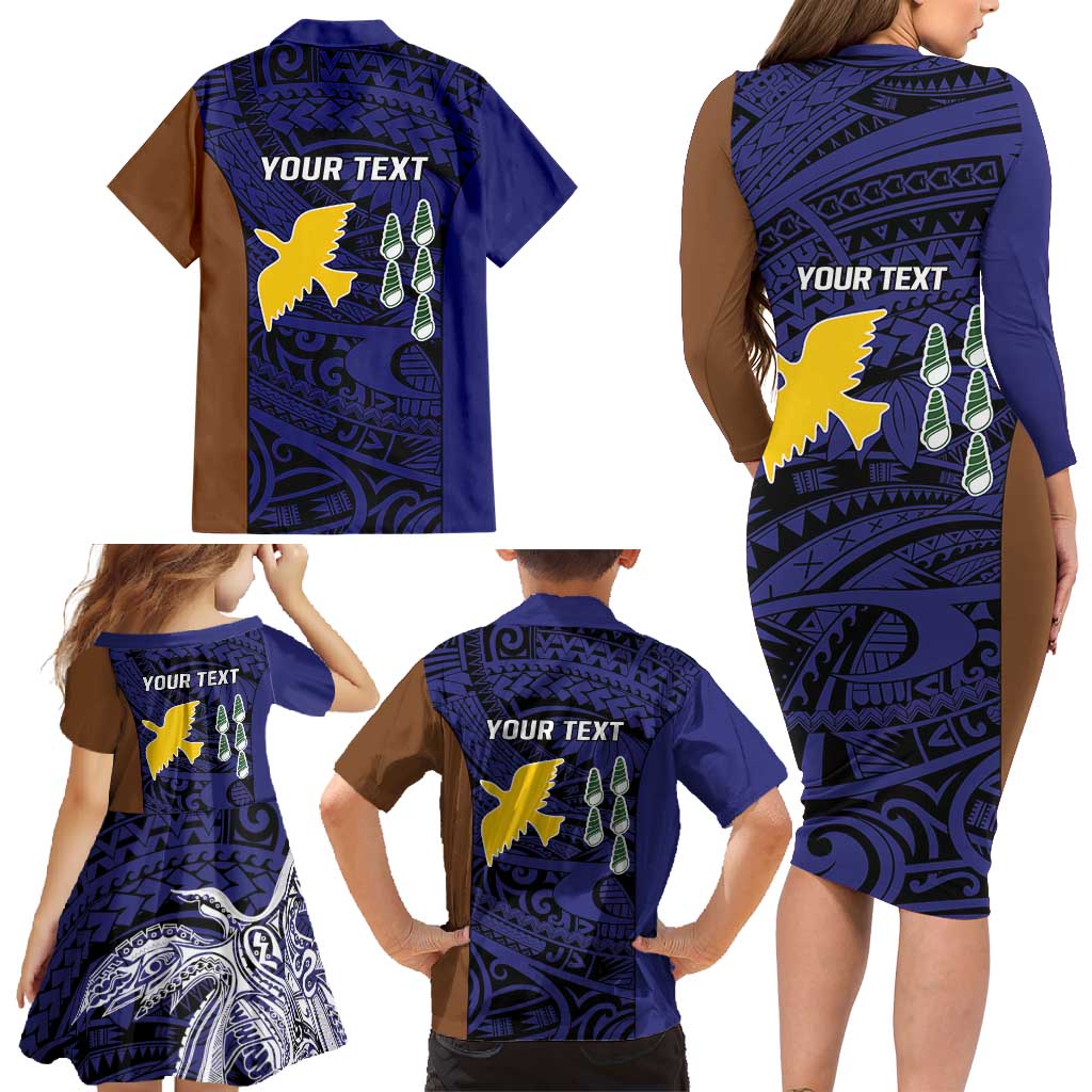 Personalised PNG Manus Province Family Matching Long Sleeve Bodycon Dress and Hawaiian Shirt Bird of Paradise Tattoo Flag Motif LT9 - Polynesian Pride