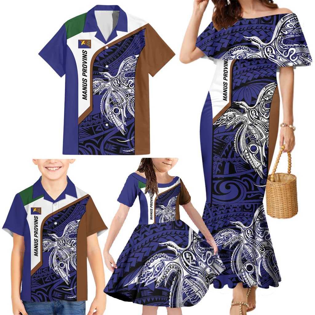 Personalised PNG Manus Province Family Matching Mermaid Dress and Hawaiian Shirt Bird of Paradise Tattoo Flag Motif LT9 - Polynesian Pride