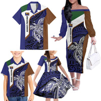 Personalised PNG Manus Province Family Matching Off The Shoulder Long Sleeve Dress and Hawaiian Shirt Bird of Paradise Tattoo Flag Motif LT9 - Polynesian Pride