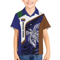 Personalised PNG Manus Province Family Matching Off Shoulder Maxi Dress and Hawaiian Shirt Bird of Paradise Tattoo Flag Motif LT9 Son's Shirt Blue - Polynesian Pride