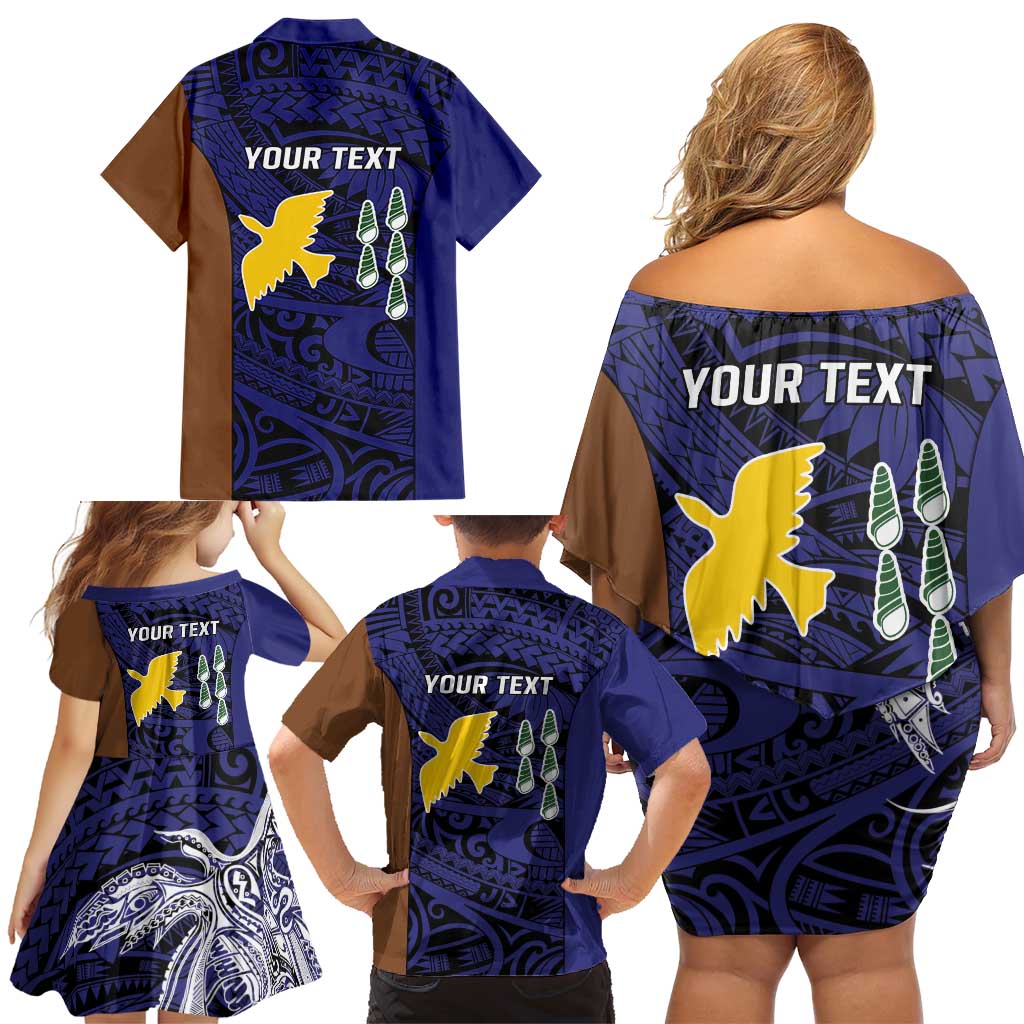 Personalised PNG Manus Province Family Matching Off Shoulder Short Dress and Hawaiian Shirt Bird of Paradise Tattoo Flag Motif LT9 - Polynesian Pride
