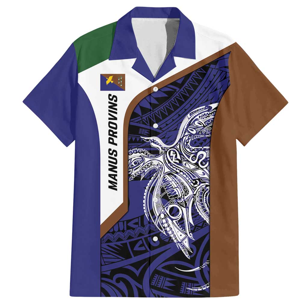 Personalised PNG Manus Province Family Matching Off Shoulder Short Dress and Hawaiian Shirt Bird of Paradise Tattoo Flag Motif LT9 Dad's Shirt - Short Sleeve Blue - Polynesian Pride
