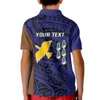 Personalised PNG Manus Province Kid Polo Shirt Bird of Paradise Tattoo Flag Motif LT9 - Polynesian Pride