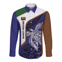 Personalised PNG Manus Province Long Sleeve Button Shirt Bird of Paradise Tattoo Flag Motif LT9 Unisex Blue - Polynesian Pride