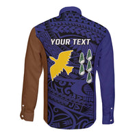 Personalised PNG Manus Province Long Sleeve Button Shirt Bird of Paradise Tattoo Flag Motif LT9 - Polynesian Pride
