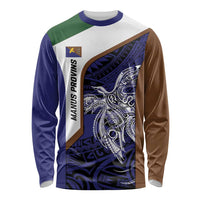 Personalised PNG Manus Province Long Sleeve Shirt Bird of Paradise Tattoo Flag Motif LT9 Unisex Blue - Polynesian Pride