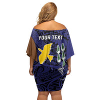 Personalised PNG Manus Province Off Shoulder Short Dress Bird of Paradise Tattoo Flag Motif LT9 - Polynesian Pride