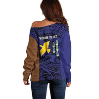 Personalised PNG Manus Province Off Shoulder Sweater Bird of Paradise Tattoo Flag Motif LT9 - Polynesian Pride