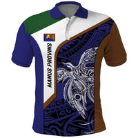 Personalised PNG Manus Province Polo Shirt Bird of Paradise Tattoo Flag Motif LT9 Blue - Polynesian Pride