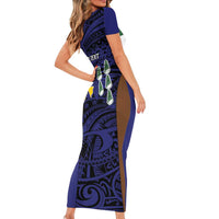 Personalised PNG Manus Province Short Sleeve Bodycon Dress Bird of Paradise Tattoo Flag Motif LT9 - Polynesian Pride