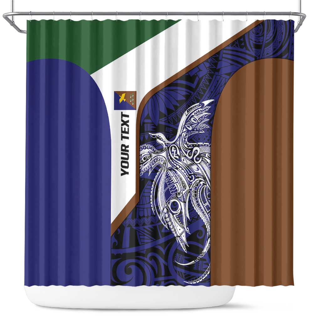 Personalised PNG Manus Province Shower Curtain Bird of Paradise Tattoo Flag Motif LT9 Blue - Polynesian Pride