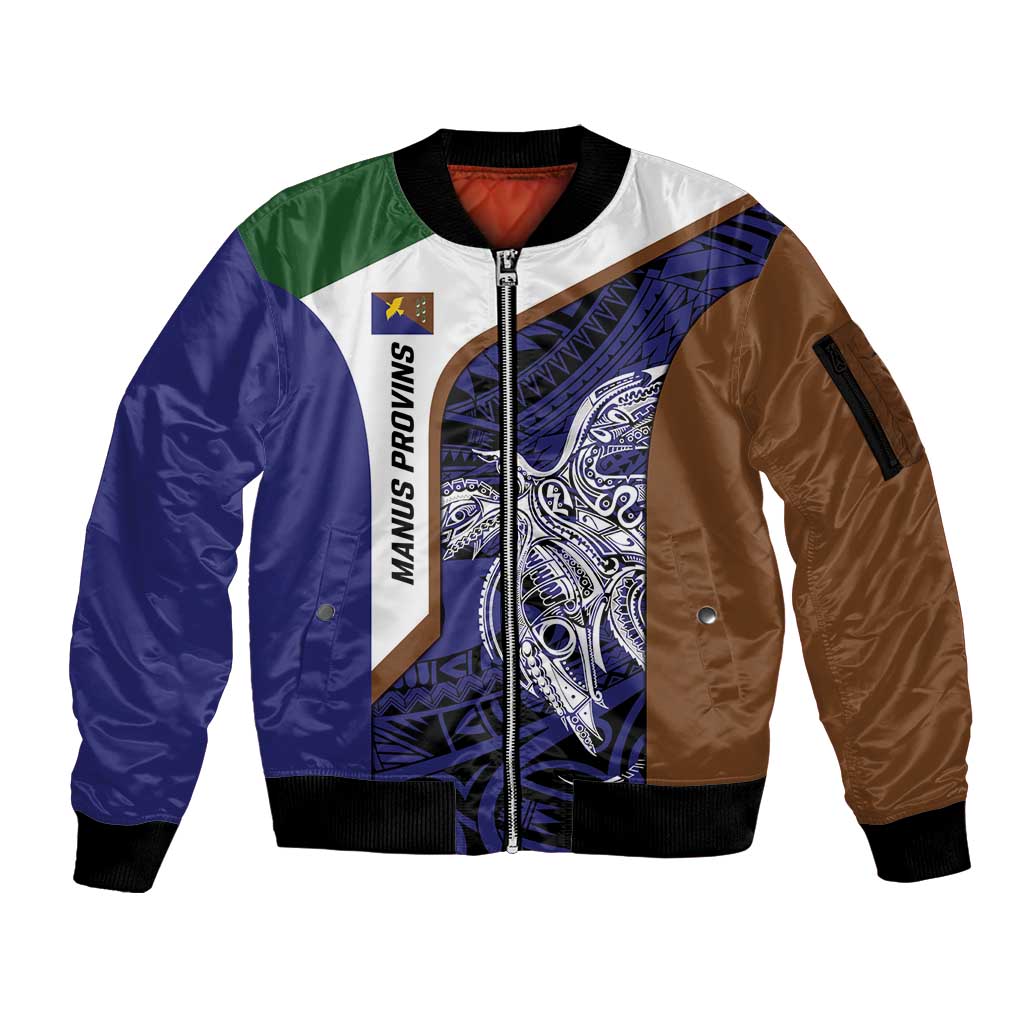 Personalised PNG Manus Province Sleeve Zip Bomber Jacket Bird of Paradise Tattoo Flag Motif LT9 Unisex Blue - Polynesian Pride