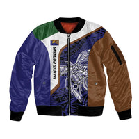 Personalised PNG Manus Province Sleeve Zip Bomber Jacket Bird of Paradise Tattoo Flag Motif LT9 Unisex Blue - Polynesian Pride