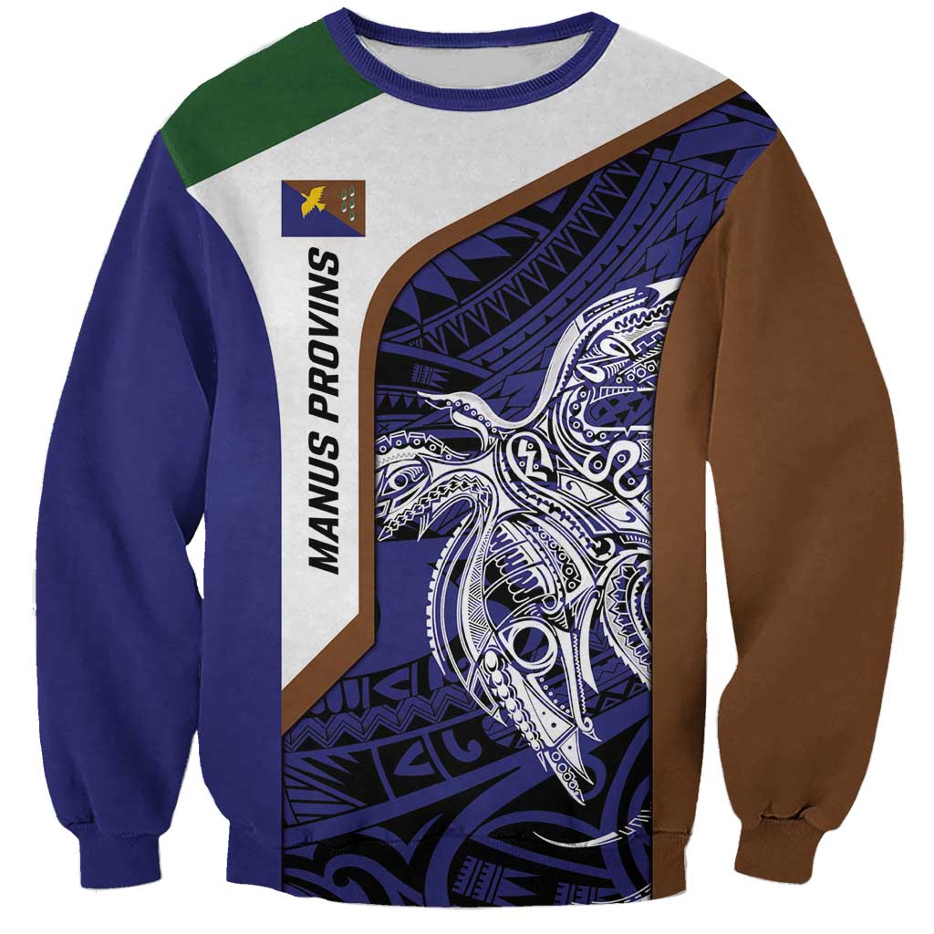 Personalised PNG Manus Province Sweatshirt Bird of Paradise Tattoo Flag Motif LT9 Unisex Blue - Polynesian Pride