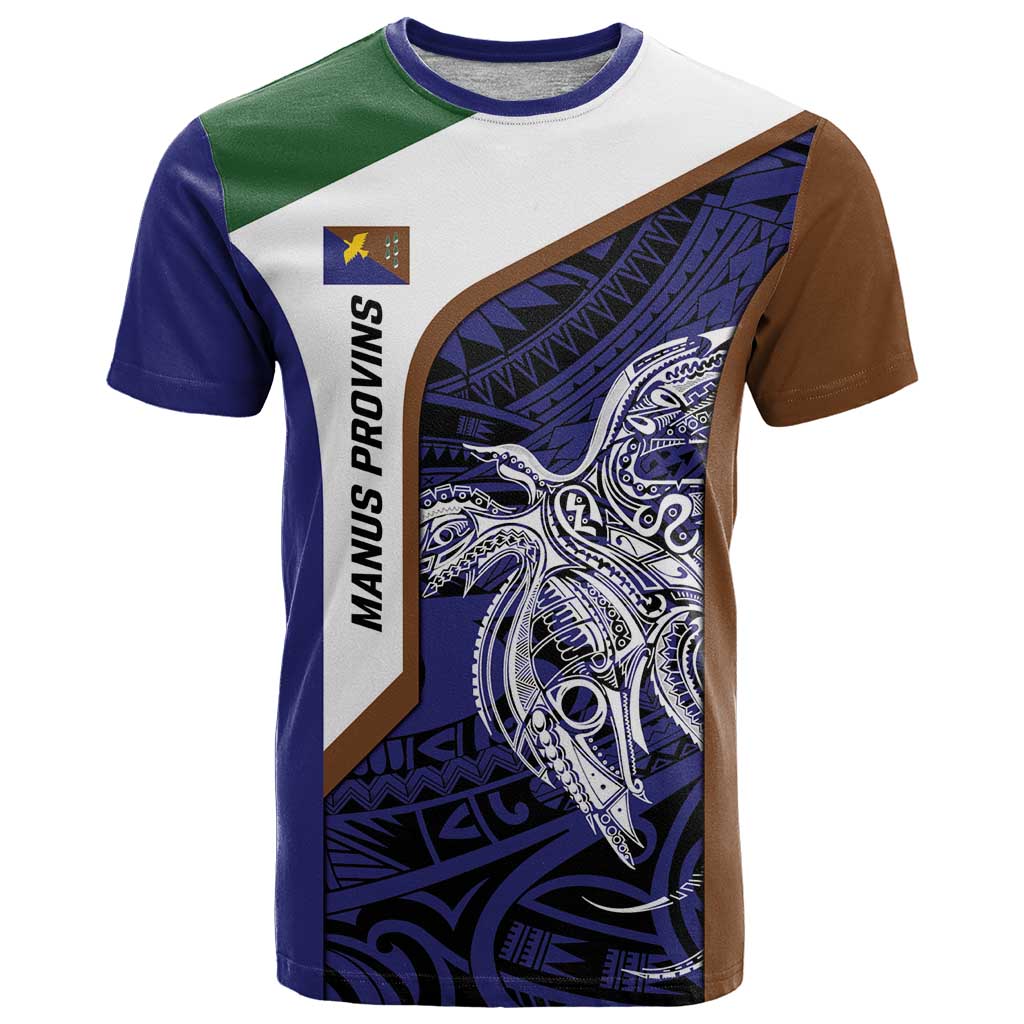 Personalised PNG Manus Province T Shirt Bird of Paradise Tattoo Flag Motif LT9 Blue - Polynesian Pride