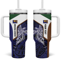 Personalised PNG Manus Province Tumbler With Handle Bird of Paradise Tattoo Flag Motif LT9 One Size: 40 oz Blue - Polynesian Pride