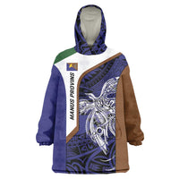 Personalised PNG Manus Province Wearable Blanket Hoodie Bird of Paradise Tattoo Flag Motif LT9 One Size Blue - Polynesian Pride