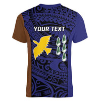 Personalised PNG Manus Province Women V-Neck T-Shirt Bird of Paradise Tattoo Flag Motif LT9 - Polynesian Pride