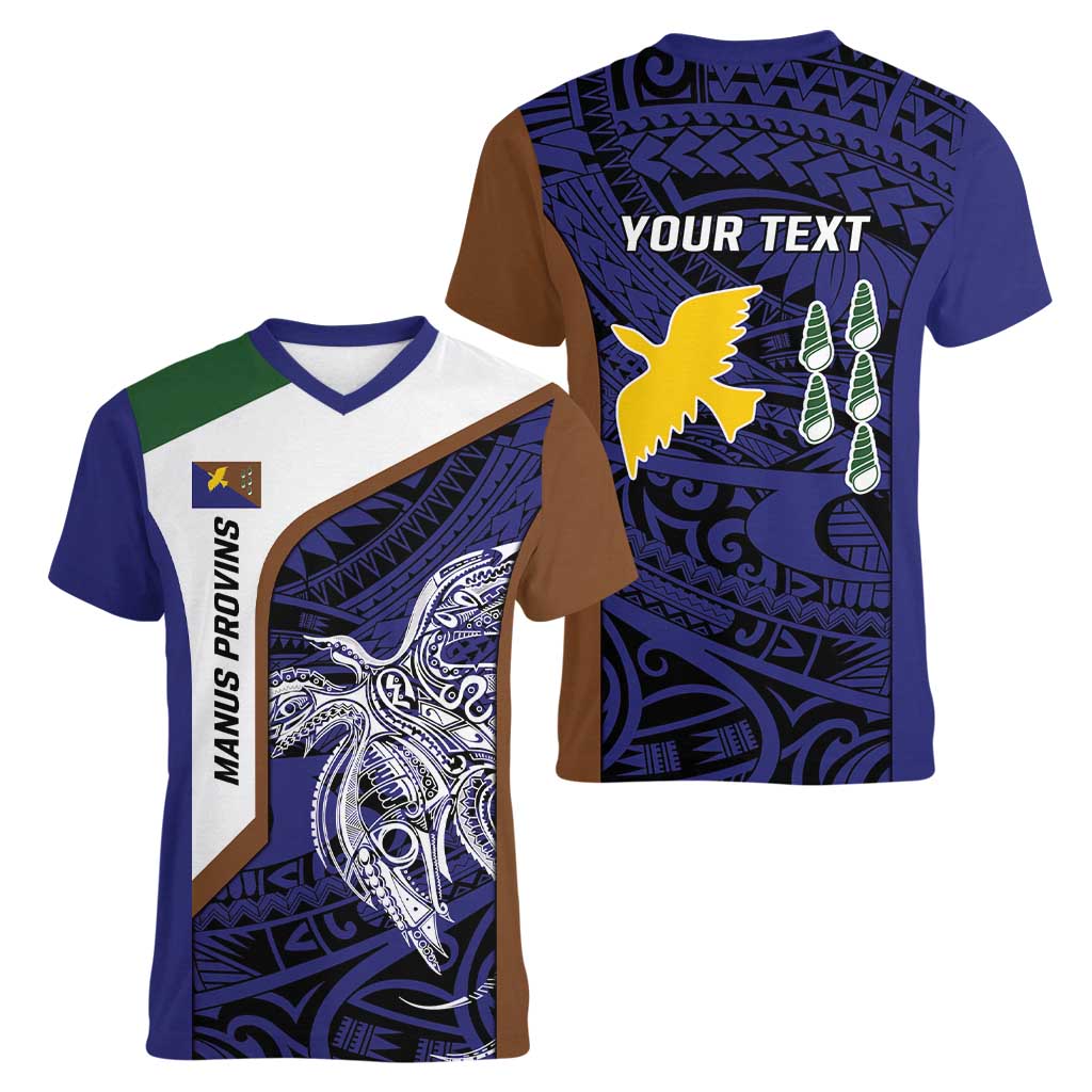 Personalised PNG Manus Province Women V-Neck T-Shirt Bird of Paradise Tattoo Flag Motif LT9 - Polynesian Pride