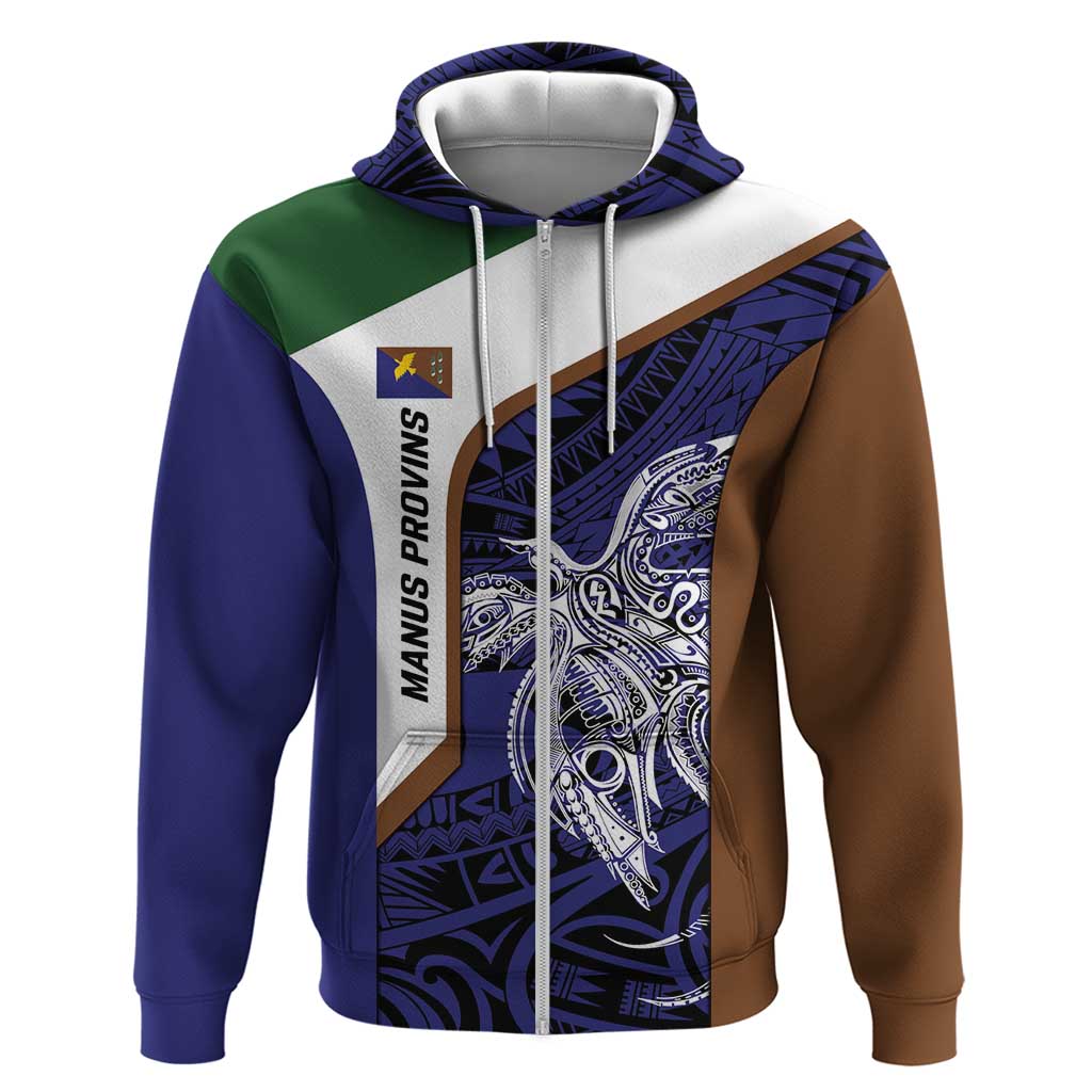 Personalised PNG Manus Province Zip Hoodie Bird of Paradise Tattoo Flag Motif LT9 Zip Hoodie Blue - Polynesian Pride