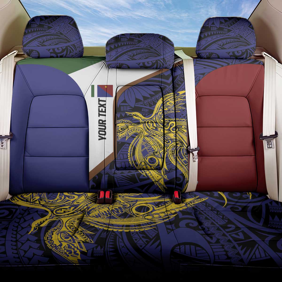 Personalised PNG Milne Bay Province Back Car Seat Cover Bird of Paradise Tattoo Flag Motif - Polynesian Pride