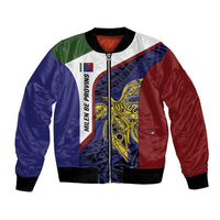 Personalised PNG Milne Bay Province Bomber Jacket Bird of Paradise Tattoo Flag Motif LT9 Unisex Blue - Polynesian Pride