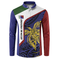 Personalised PNG Milne Bay Province Button Sweatshirt Bird of Paradise Tattoo Flag Motif LT9 Blue - Polynesian Pride