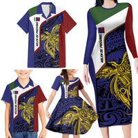 Personalised PNG Milne Bay Province Family Matching Long Sleeve Bodycon Dress and Hawaiian Shirt Bird of Paradise Tattoo Flag Motif LT9 - Polynesian Pride
