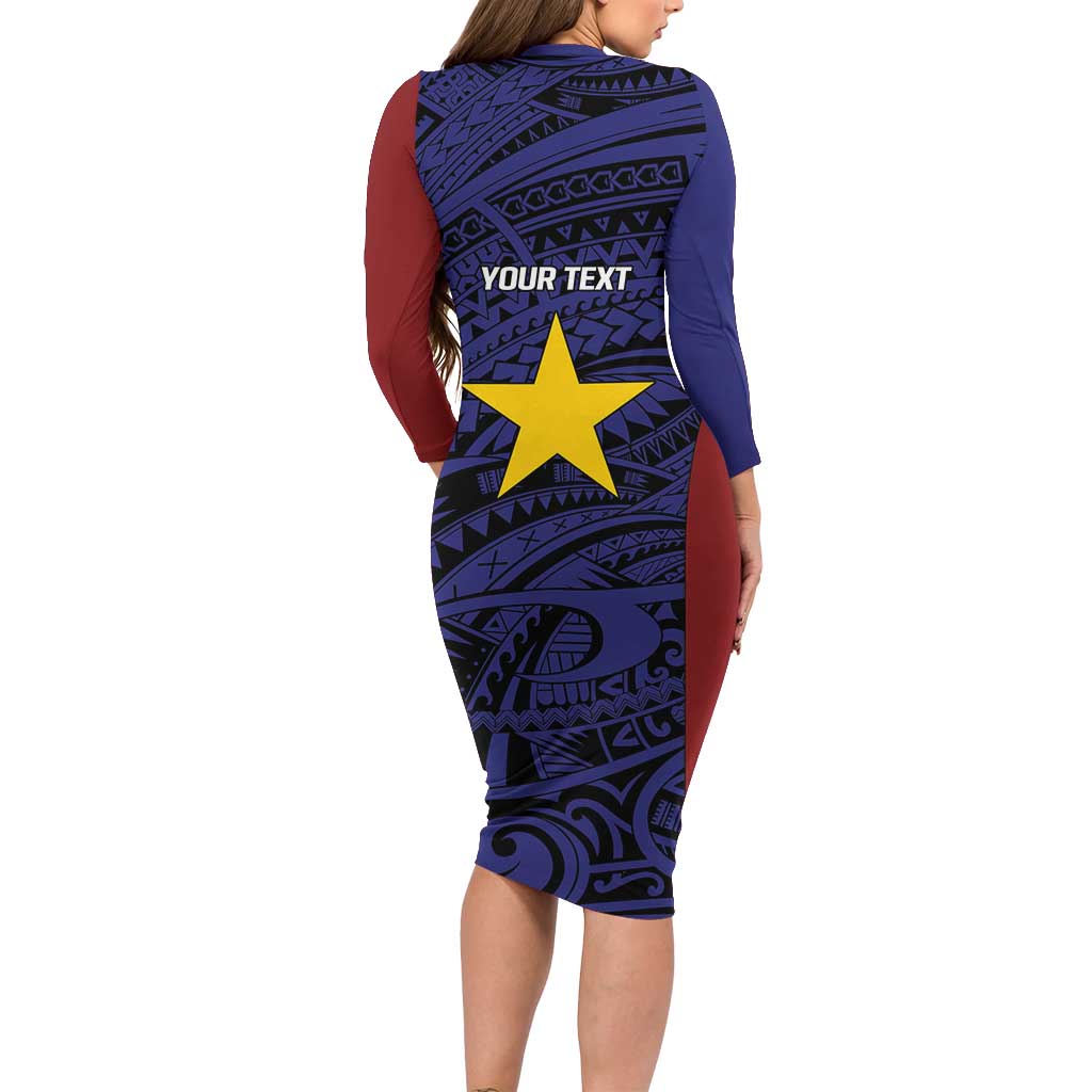 Personalised PNG Milne Bay Province Family Matching Long Sleeve Bodycon Dress and Hawaiian Shirt Bird of Paradise Tattoo Flag Motif LT9 - Polynesian Pride