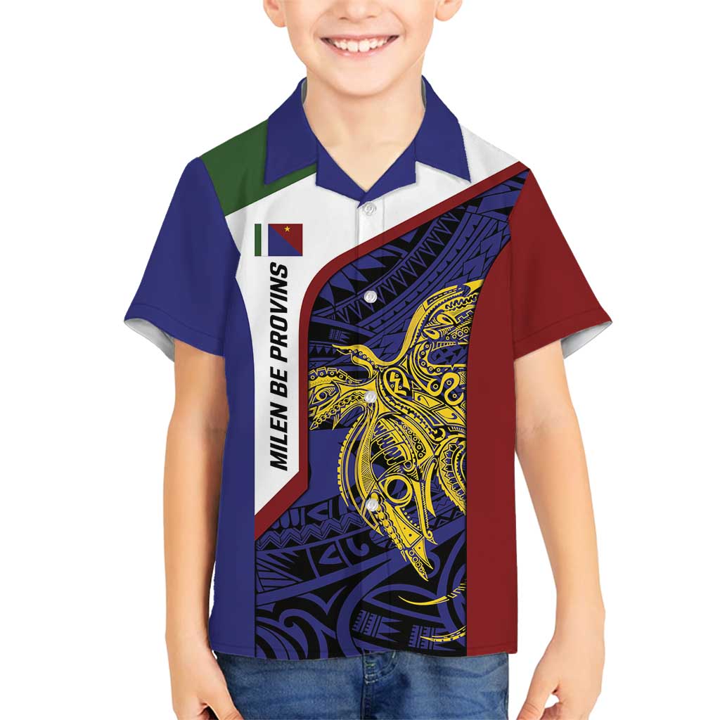 Personalised PNG Milne Bay Province Family Matching Long Sleeve Bodycon Dress and Hawaiian Shirt Bird of Paradise Tattoo Flag Motif LT9 Son's Shirt Blue - Polynesian Pride