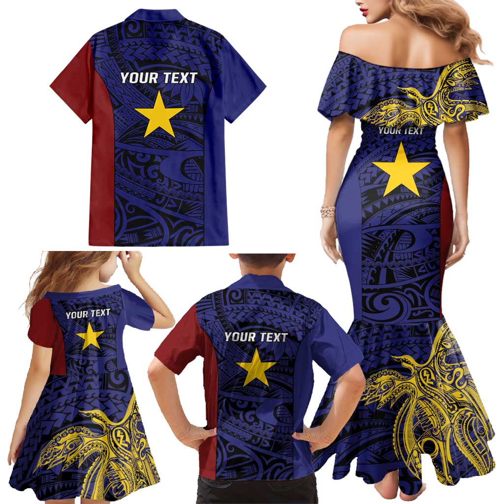 Personalised PNG Milne Bay Province Family Matching Mermaid Dress and Hawaiian Shirt Bird of Paradise Tattoo Flag Motif LT9 - Polynesian Pride