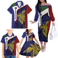 Personalised PNG Milne Bay Province Family Matching Off The Shoulder Long Sleeve Dress and Hawaiian Shirt Bird of Paradise Tattoo Flag Motif LT9 - Polynesian Pride