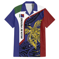 Personalised PNG Milne Bay Province Family Matching Off The Shoulder Long Sleeve Dress and Hawaiian Shirt Bird of Paradise Tattoo Flag Motif LT9 Dad's Shirt - Short Sleeve Blue - Polynesian Pride