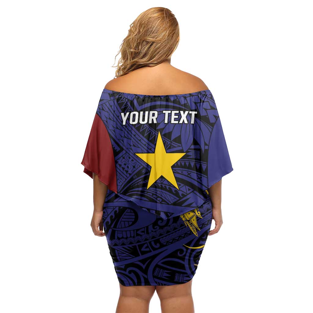 Personalised PNG Milne Bay Province Family Matching Off Shoulder Short Dress and Hawaiian Shirt Bird of Paradise Tattoo Flag Motif LT9 - Polynesian Pride