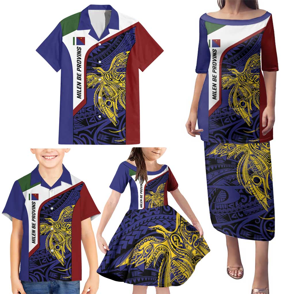 Personalised PNG Milne Bay Province Family Matching Puletasi and Hawaiian Shirt Bird of Paradise Tattoo Flag Motif LT9 - Polynesian Pride