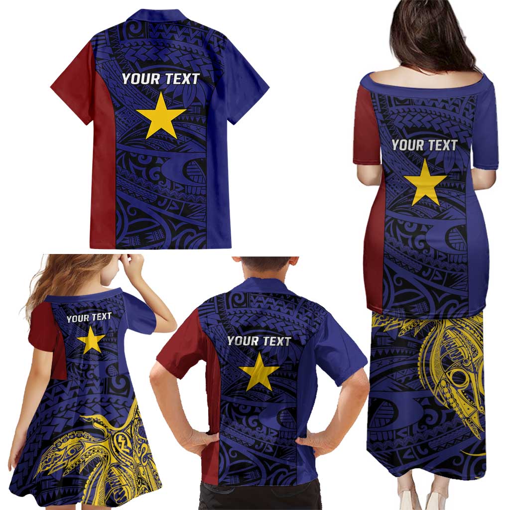 Personalised PNG Milne Bay Province Family Matching Puletasi and Hawaiian Shirt Bird of Paradise Tattoo Flag Motif LT9 - Polynesian Pride