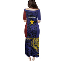 Personalised PNG Milne Bay Province Family Matching Puletasi and Hawaiian Shirt Bird of Paradise Tattoo Flag Motif LT9 - Polynesian Pride