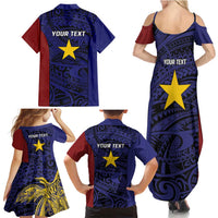 Personalised PNG Milne Bay Province Family Matching Summer Maxi Dress and Hawaiian Shirt Bird of Paradise Tattoo Flag Motif LT9 - Polynesian Pride