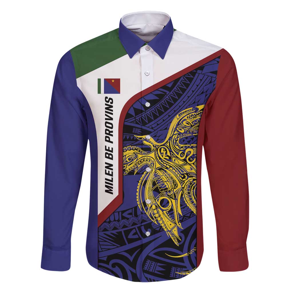 Personalised PNG Milne Bay Province Family Matching Tank Maxi Dress and Hawaiian Shirt Bird of Paradise Tattoo Flag Motif LT9 Dad's Shirt - Long Sleeve Blue - Polynesian Pride