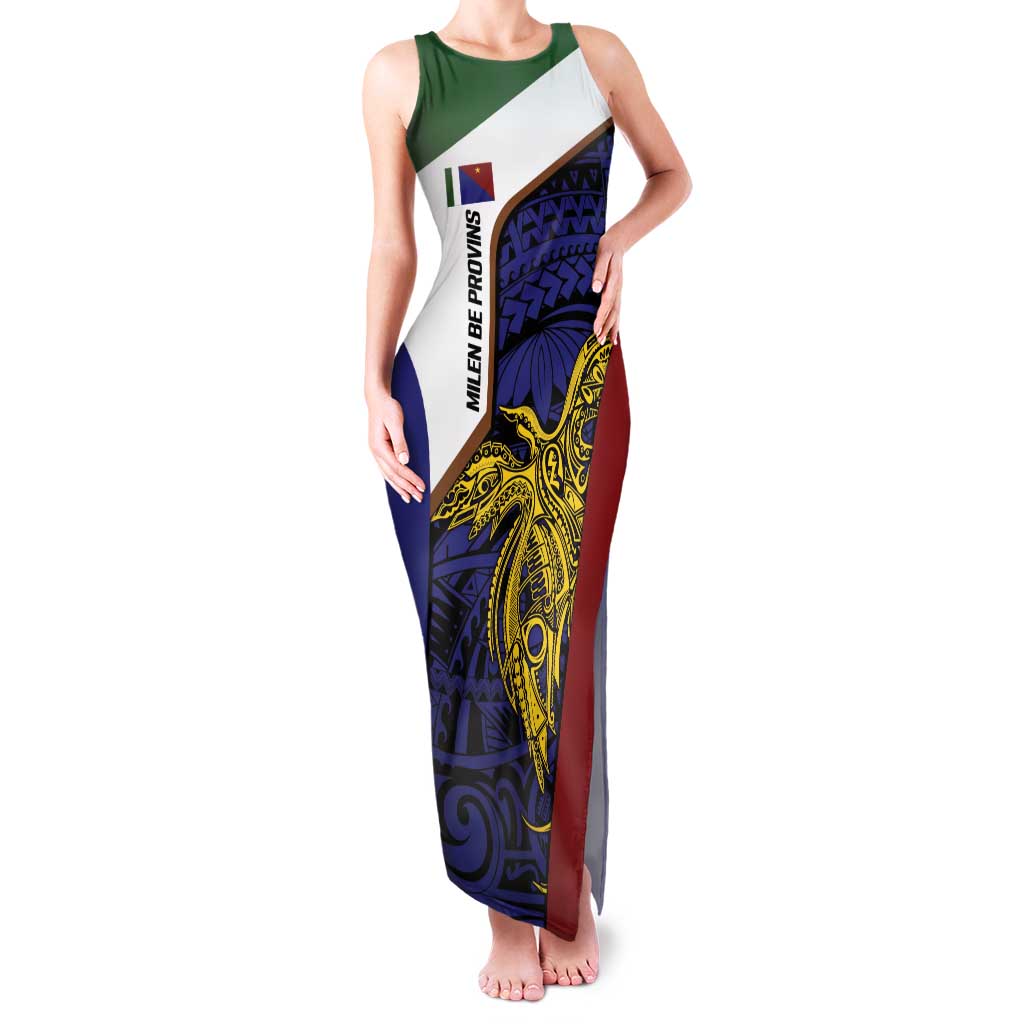 Personalised PNG Milne Bay Province Family Matching Tank Maxi Dress and Hawaiian Shirt Bird of Paradise Tattoo Flag Motif LT9 Mom's Dress Blue - Polynesian Pride